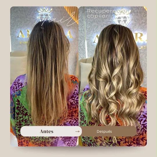 Before and after: lifeless balayage restored with defined waves