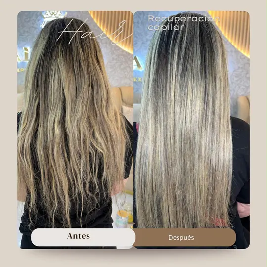Before and after: dry blonde balayage restored, smooth and shiny