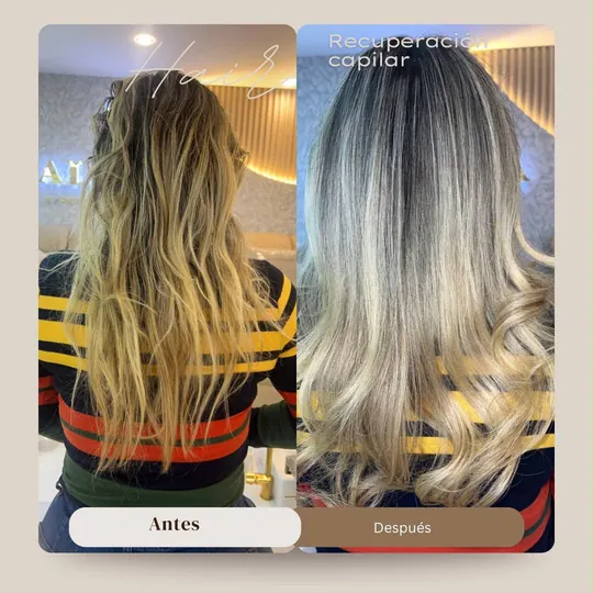 Before and after: damaged blonde hair restored with movement and shine