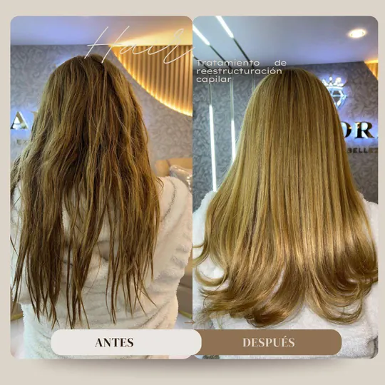 Before and after: brittle hair restored with hair restructuring